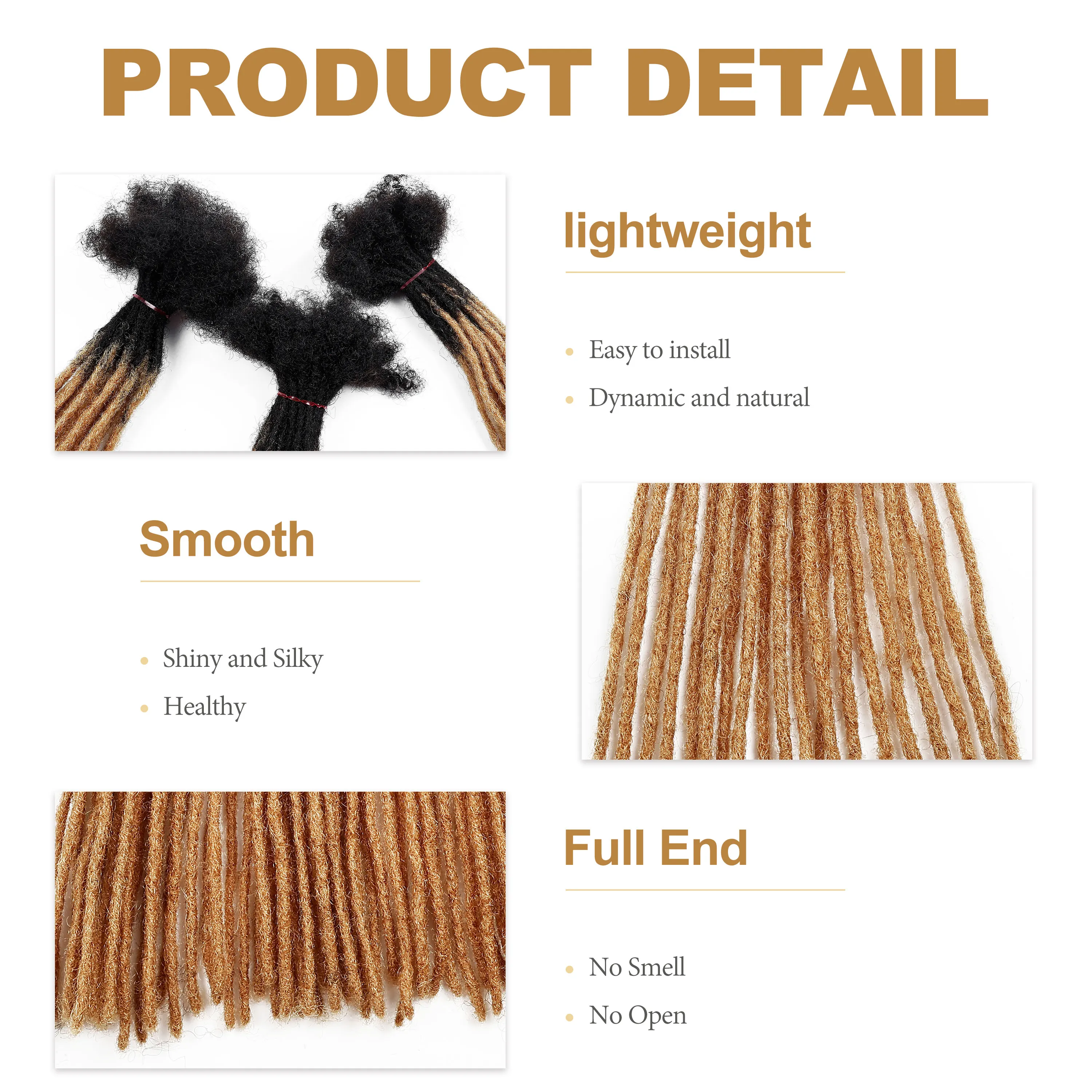 Hot Sale 20pcs/pack 0.6cm Thickness Locks Cheveux Naturel Dreads Hair #1b/27 Dreadlocks Loc Extensions Human Hair Dreads Locks