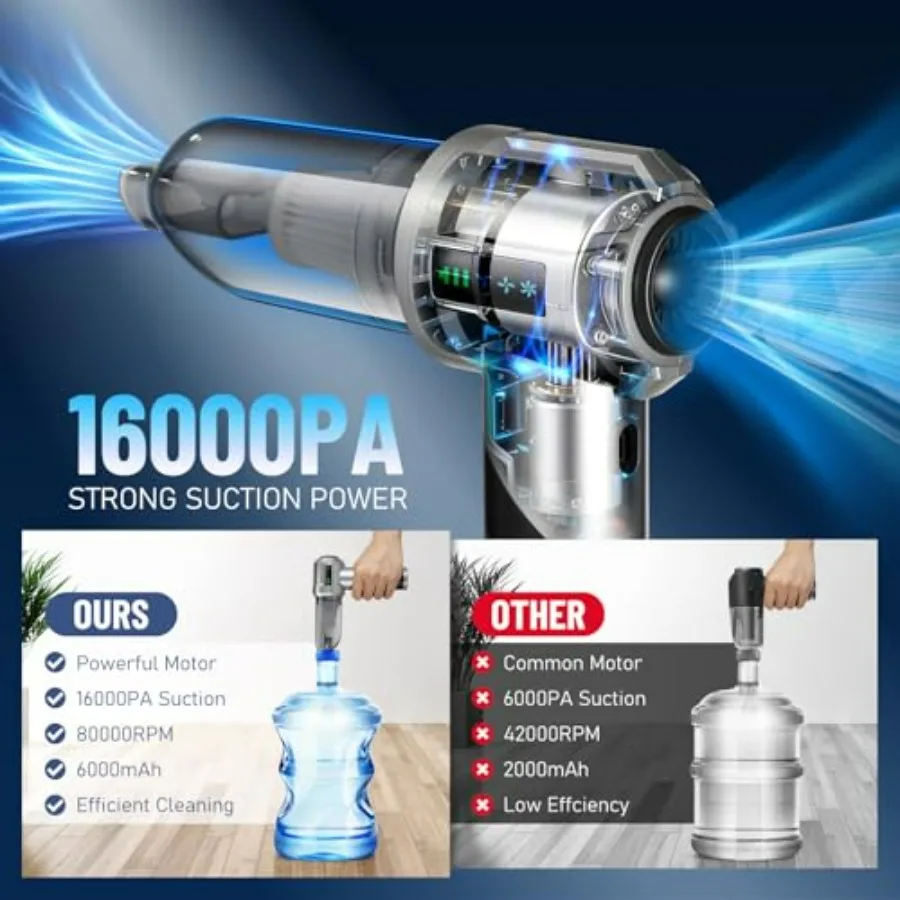 مكنسة كهربائية محمولة، مكنسة كهربائية للسيارة بقوة 16000 باسكال، 4 في 1، محرك قوي للسيارة، محرك بدون فرشاة 80000 دورة في الدقيقة، دوران 30 دقيقة #2