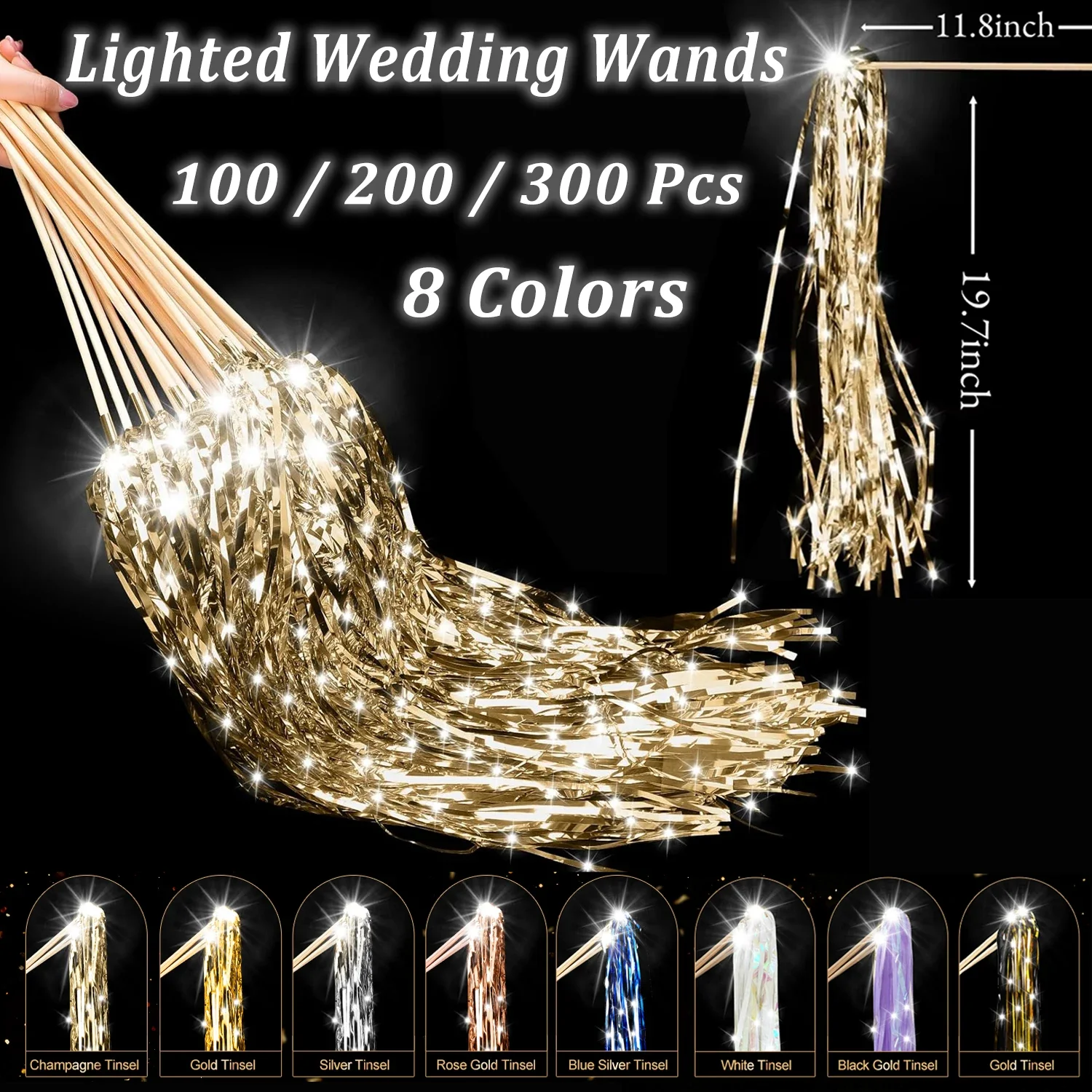 24-150Pcs Lighted Wands LED Tinsel Wands Light up Streamers for  Send off Exits Party Favors
