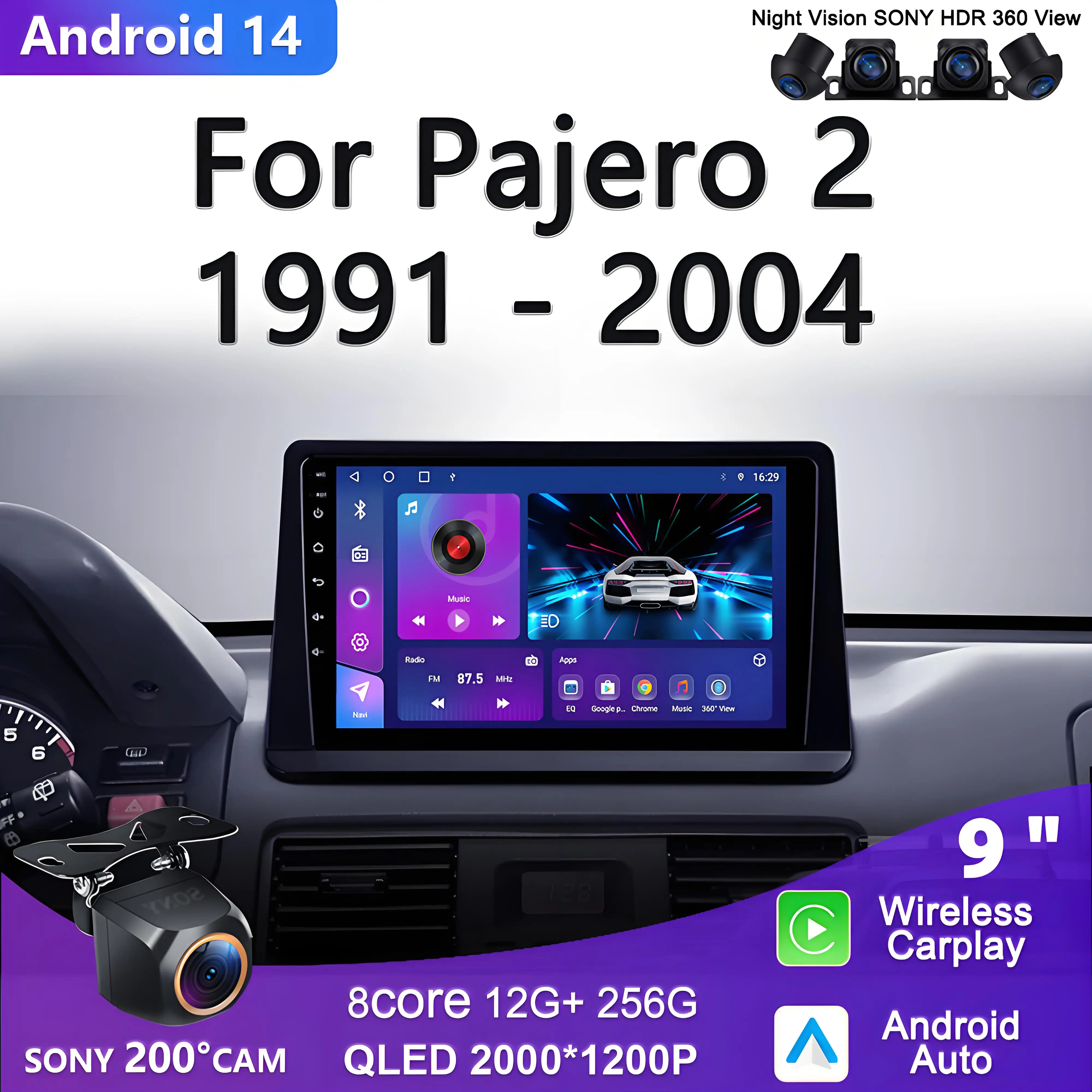 

Android 14 For Mitsubishi Pajero 2 V30 V40 V20 1991 - 2004 Android auto Stereo Multimedia Player GPS Navigatio Dash Cam 5G GPS