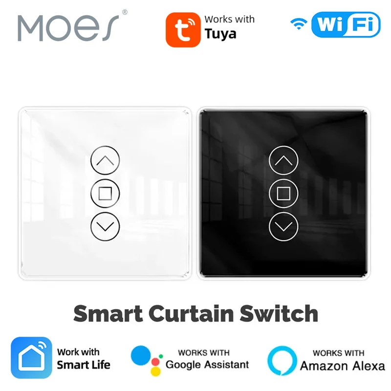 

Tuya Wi-Fi Smart 2.5D дуговое стекло сенсорная панель переключатель штор для жалюзи приложение дистанционное управление для Alexa Google Home