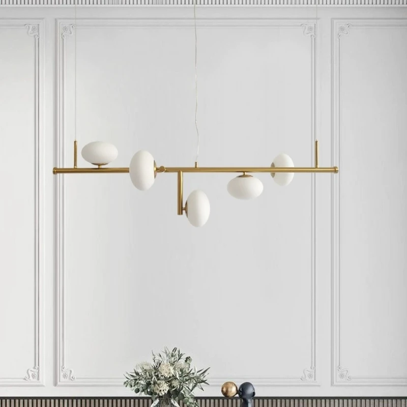 Modern Linear Led Chandelier Pendant Light Frosted Glass Globe Pendant Lamp For Kitchen Island Bedroom Dining Living Room