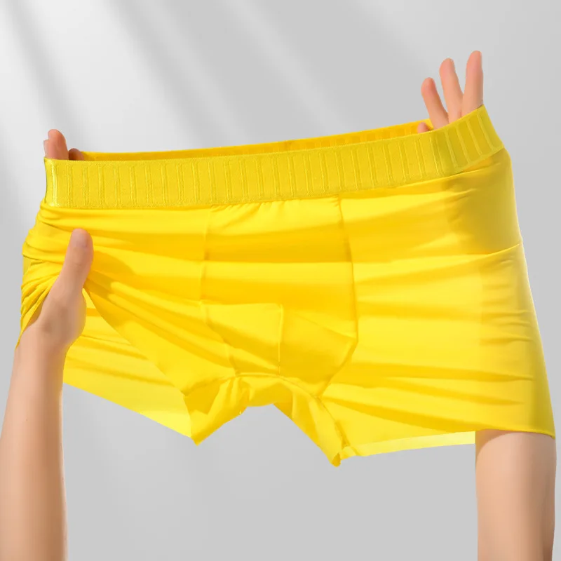 

Ice Silk Men's Boxers Shorts U Pouch Underwear Seamless Breathable Summer Silk Crotch Man Flat Panties Comfortable Шорты Мужские