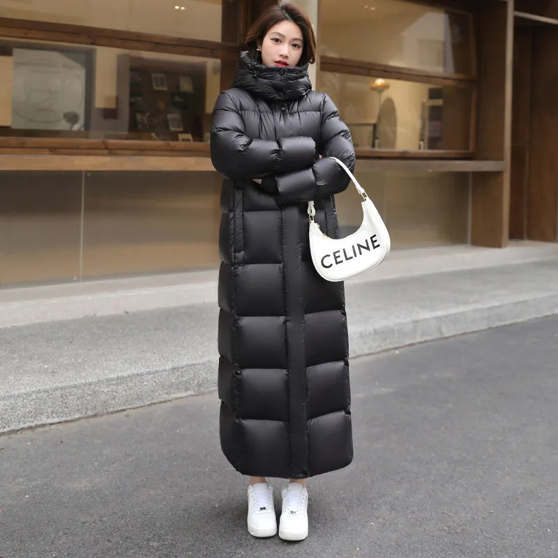 

Пальто 2025, новинка, зимняя теплая темпераментная женская куртка-пуховик с капюшоном, высококачественный элегантный женский пуховик на белом утином пуху H430