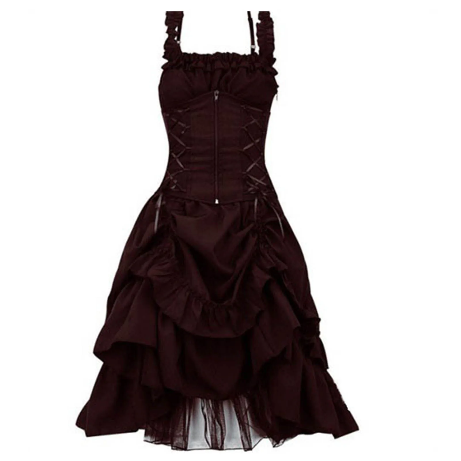 Women'S Gothic Prom Dress Slim Irregular Straps Corset Lace Black Dresses Steampunk Gothic Prom Evening Cocktail Formal Gown