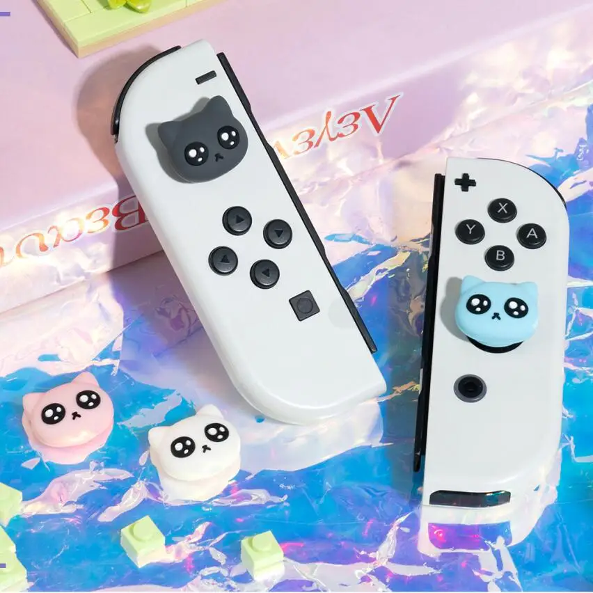 4 Colors Tearful Cat Silicone Soft Thumb Stick Grip Cap Joystick Cover For Switch NS Oled/Lite Joy-con Thumbstick Case Protector