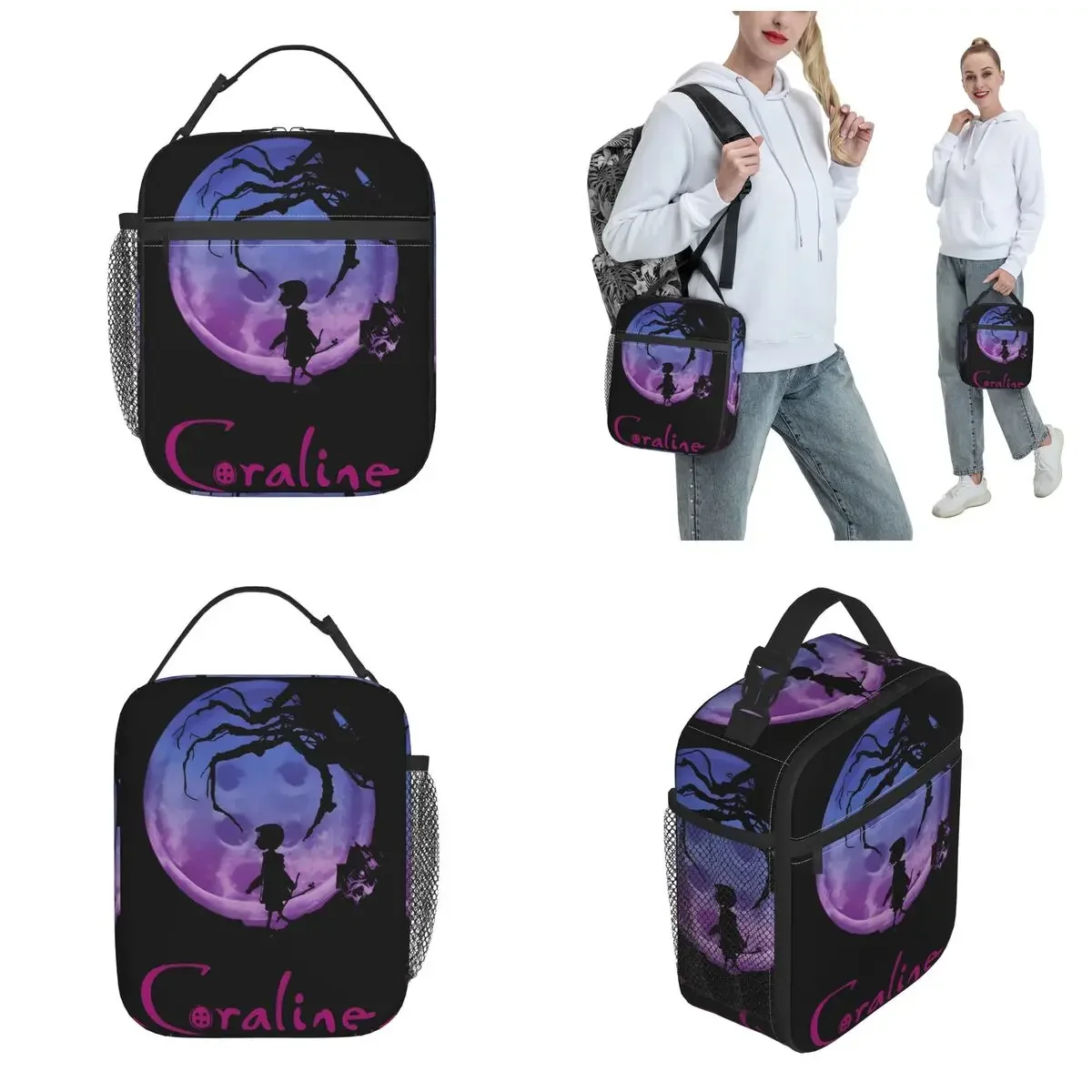 Coralines Moon Cartoons Merch Insulated Lunch Bag For Travel Horror Movie Food Storage Bag Leakproof Thermal Cooler Lunch Box