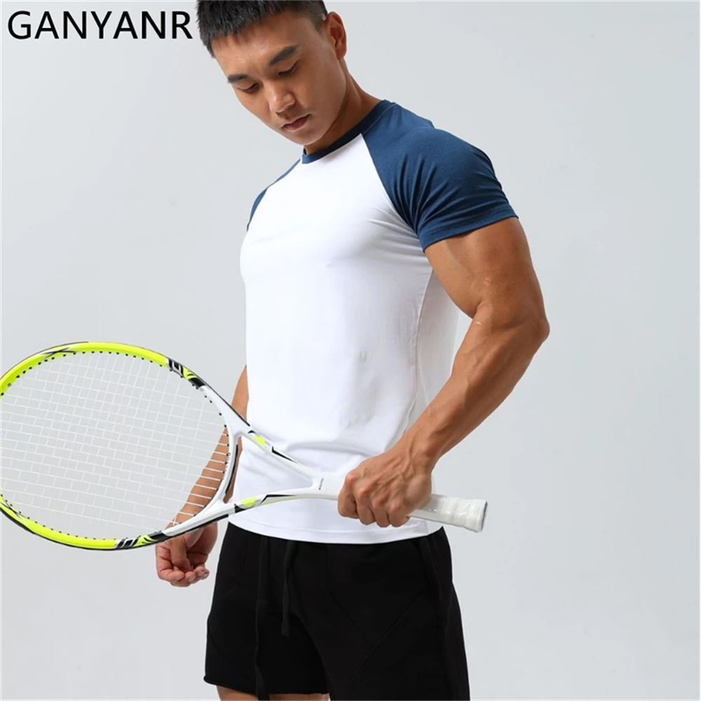 GANYANR Men's Running T-shirt Active Wear Summer Golf Clothing Short Sleeve Fitness Sportswear Sports Gym Training Quick Dry Tee