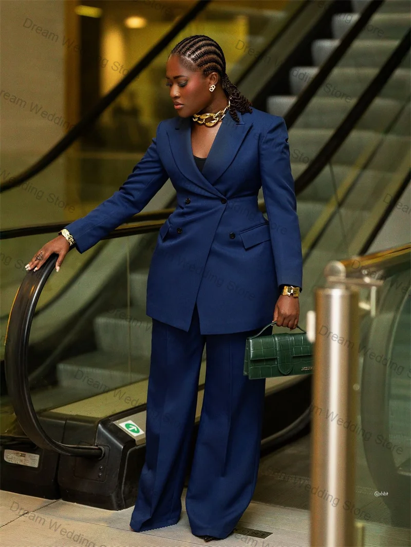 블루 여성 정장 세트 2피스 코튼 블레이저 팬츠 가을 정장 오피스 레이디 재킷 맞춤형 웨딩 프롬 코트