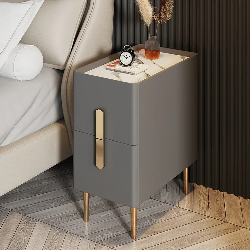 D @Small Bedside Table Simple Modern Small Cabinet Light Luxury Bedroom Super Narrow Extremely Narrow Rock Slab Storage Bedside