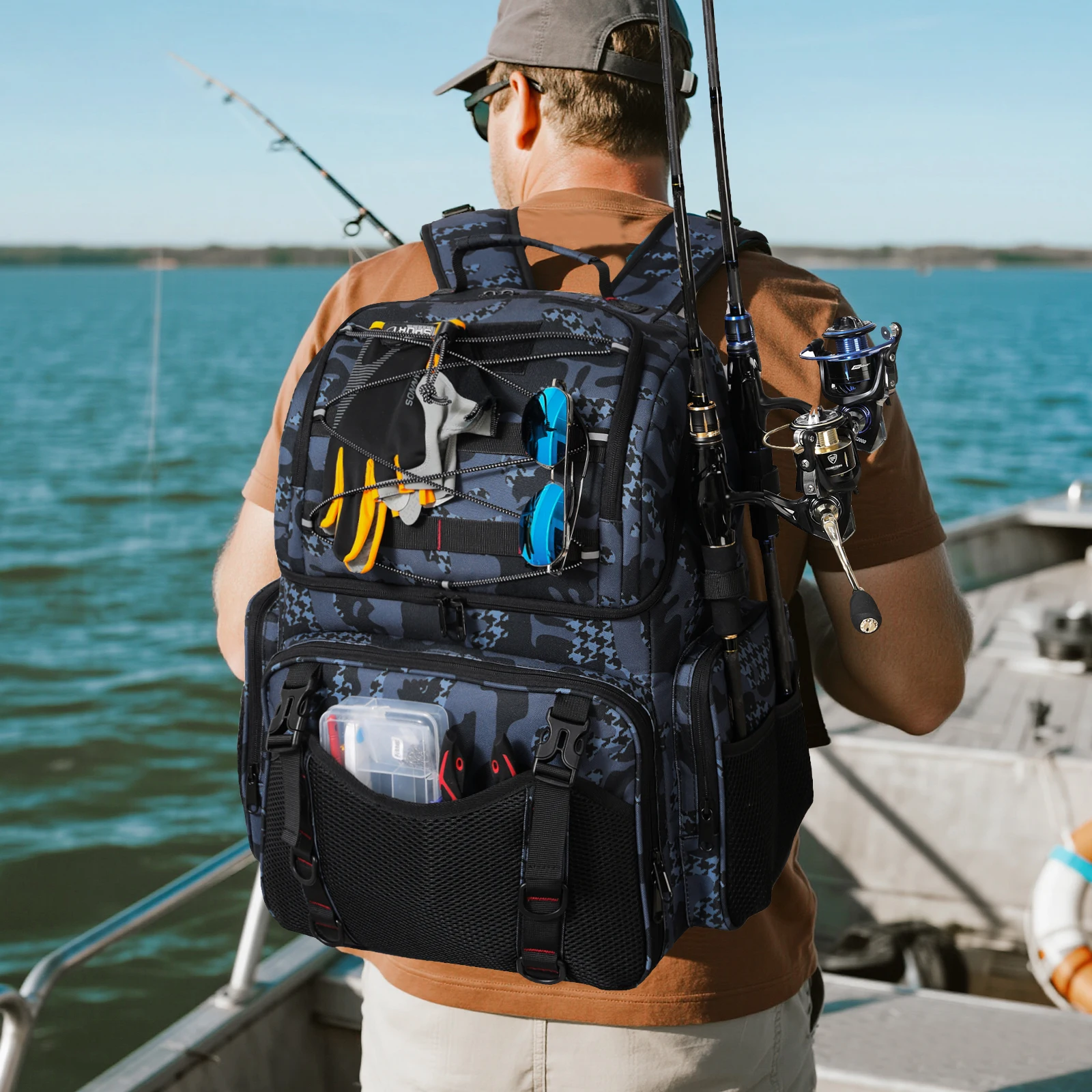 45L Fishing Bag Tackle Bag with Rod Holders Fish Equipment Storage Lure Organizer Storage Backpack Outdoor Multifunctional Bag