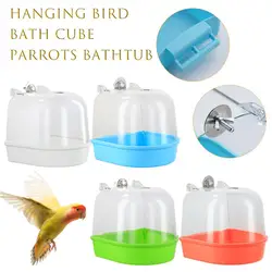Hanging Bird Bath Cube Parrots Bathtub Bath Shower Box Cage Accessory for Little Bird Canary Budgerigar Cockatiel Bird Supplies