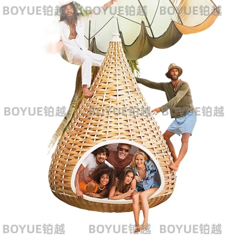 Outdoor Rattan Hanging Chair Swing Round Bird Nest Bed Sofa for Balcony Patio Garden Leisure Large Wicker Hammock Seat