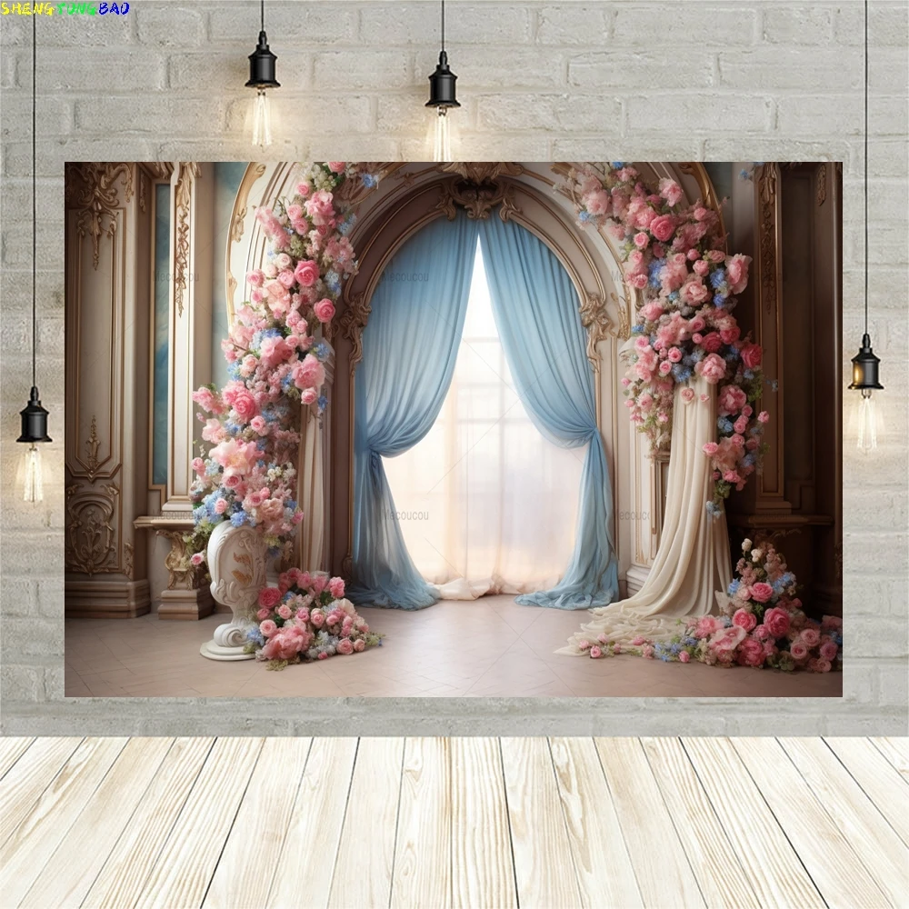 Fresh Flower Princess Castle Children's Room Photography Backdrops Girl Birthday Photo Studio Background CU-01