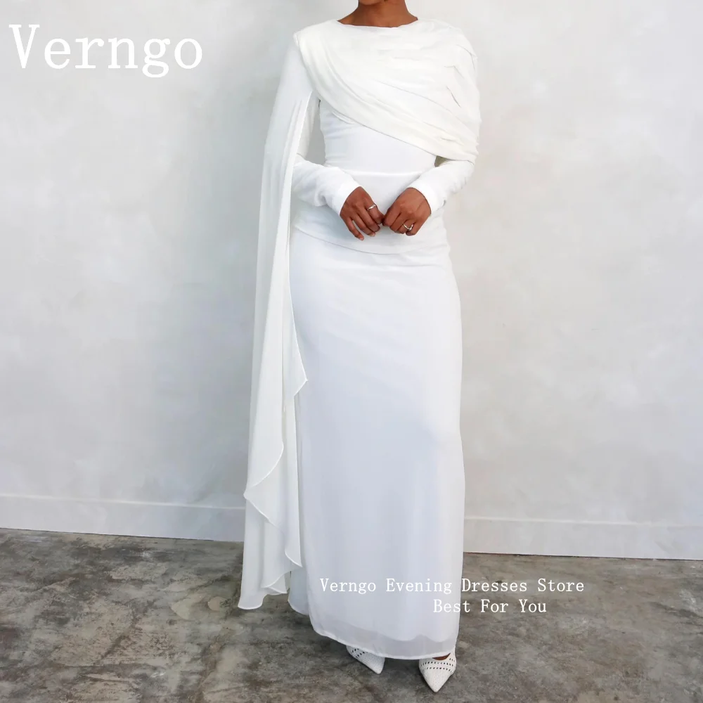 Verngo rosa Chiffon Frauen Abendkleid Saudi-Arabien Dubai High Neck Dubai Ballkleid lange Ärmel Plissee Scheide Boden länge