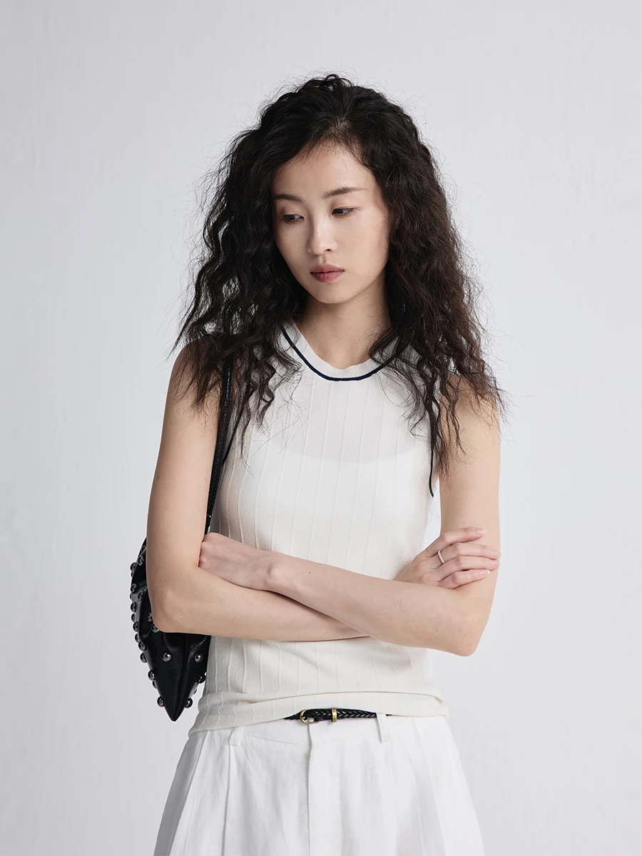

Classic British Style Knitted Vest Women's Elastic Slim Fit Sleeveless Top Caremind Lyracotton Wool Blend Summer Wear