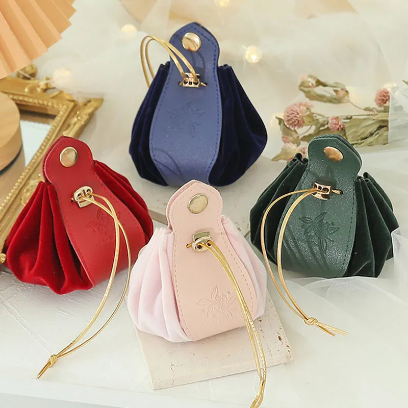 New Creative PU Leather Drawstring Bag Portable Jewelry Gift Candy Storage Bag Box Organzier Pouch Wedding Party Pocket Ornament