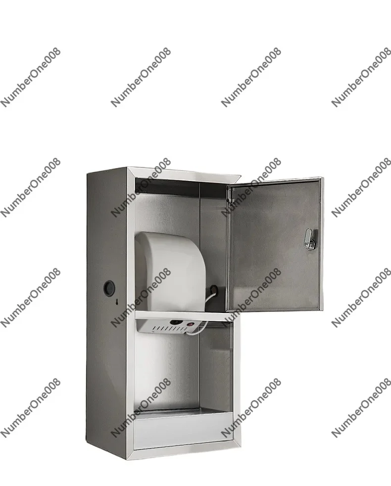 304 Stainless Steel Hand Dryer Tissue Box, 2 in 1 Embedded Bathroom Hand Dryer for Hotel Public Toilet, Invisible Wall Mount