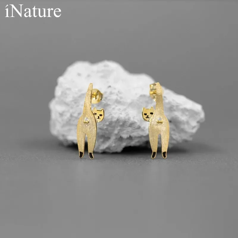INATURE Ohrstecker aus 925er-Sterlingsilber, freche Kätzchen-Katzen-Ohrstecker für Damen, Schmuck, Accessoires, Geschenke