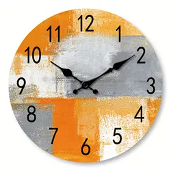 Abstract Orange gray oil painting wall clock, silent non-ticking wooden silent clock, suitable for living room bedroom, room dec