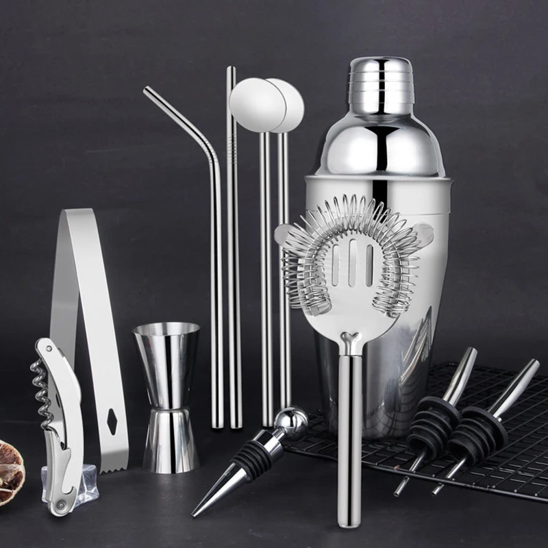 550ML Boston Shaker Stainless Steel Bartender Wine Cup Cocktail Mixer Martini Cocktail Shaker Bar Set with Wooden Rack Bar Tools