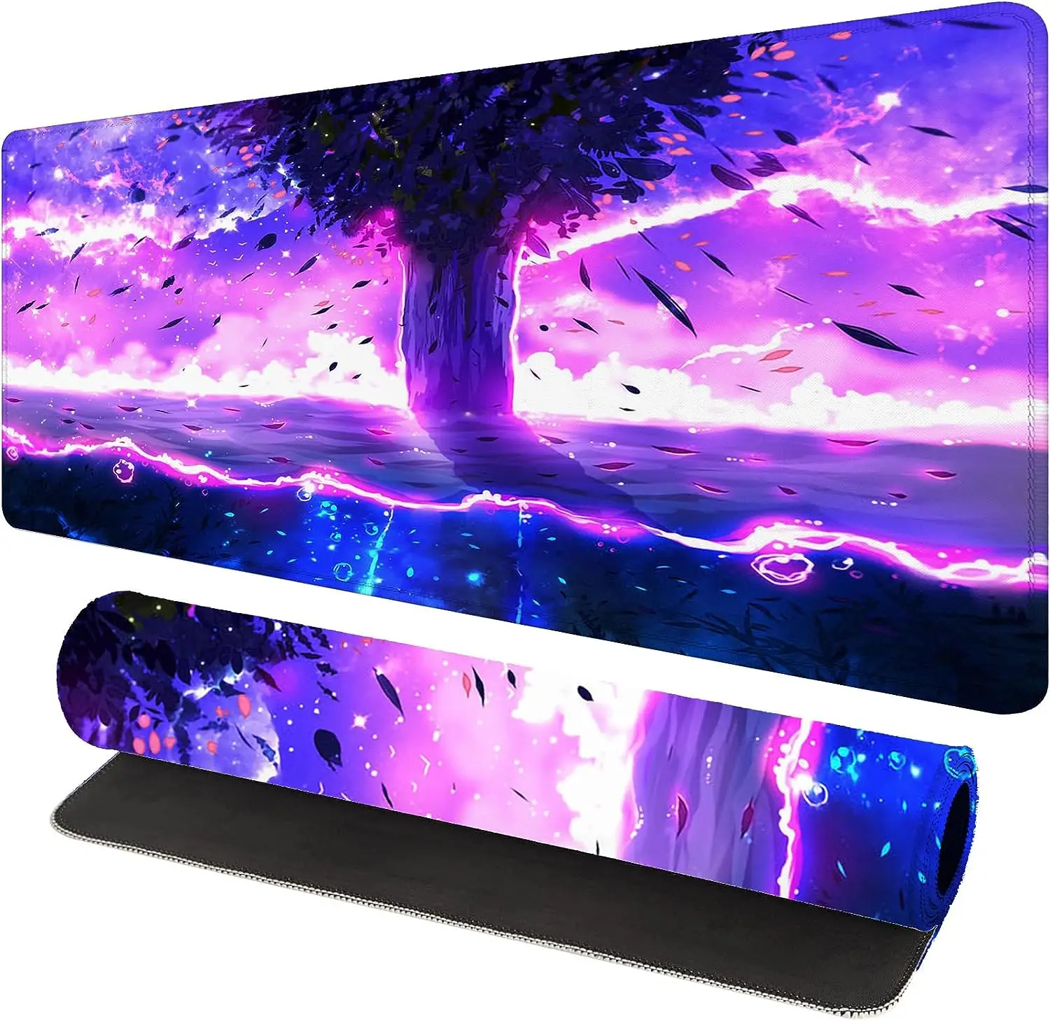 Mouse Pad Gaming XXL Fantasy Tree Purple Anime Mouse Mat Non Slip Large Computer Keyboard Mat with Stitched Edges 30x80cm