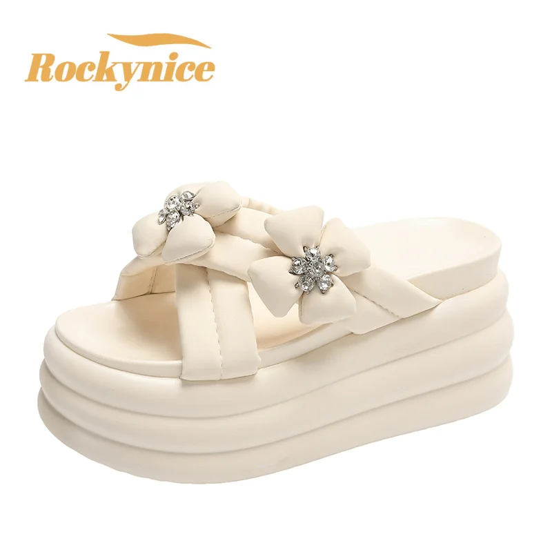 

New Summer Women Slippers Flip-Flops Ladies Beach Bling Shoes Wedge Heels Shoes Woman High Platform Slippers Outside Sandals 8CM