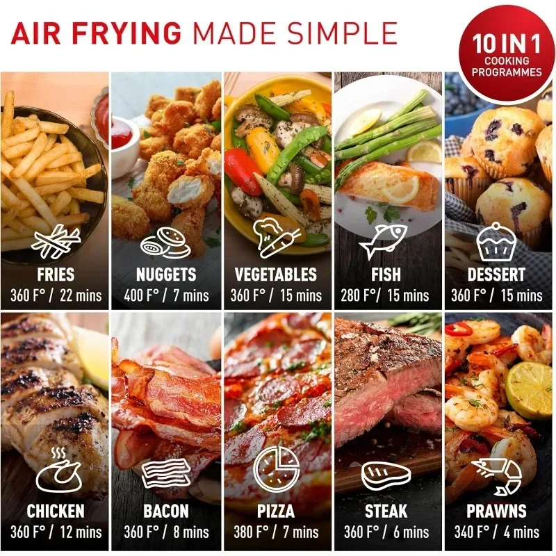 مقلاة هوائية مع سلة ، برامج طهي أوتوماتيكية متعددة ، شاشة رقمية تعمل باللمس ، خبز صحي متموج
