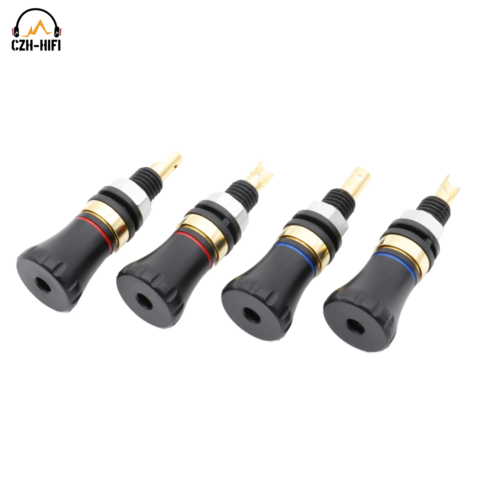 4pcs EIZZ 24K Gold Plated Copper Speaker Female AMP Binding Post Terminal Banana Plug Jack Connector Screw Lock Hifi Audio DIY
