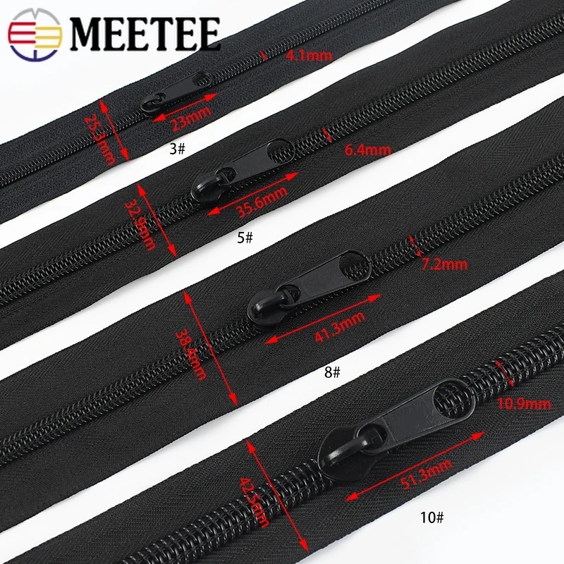 1-5Meters 3#5#8#10# Black Nylon Zippers with Sliders Plastic Coil Zipper By Meters Bags Tent Zip Repair Kits Sewing Accessories
