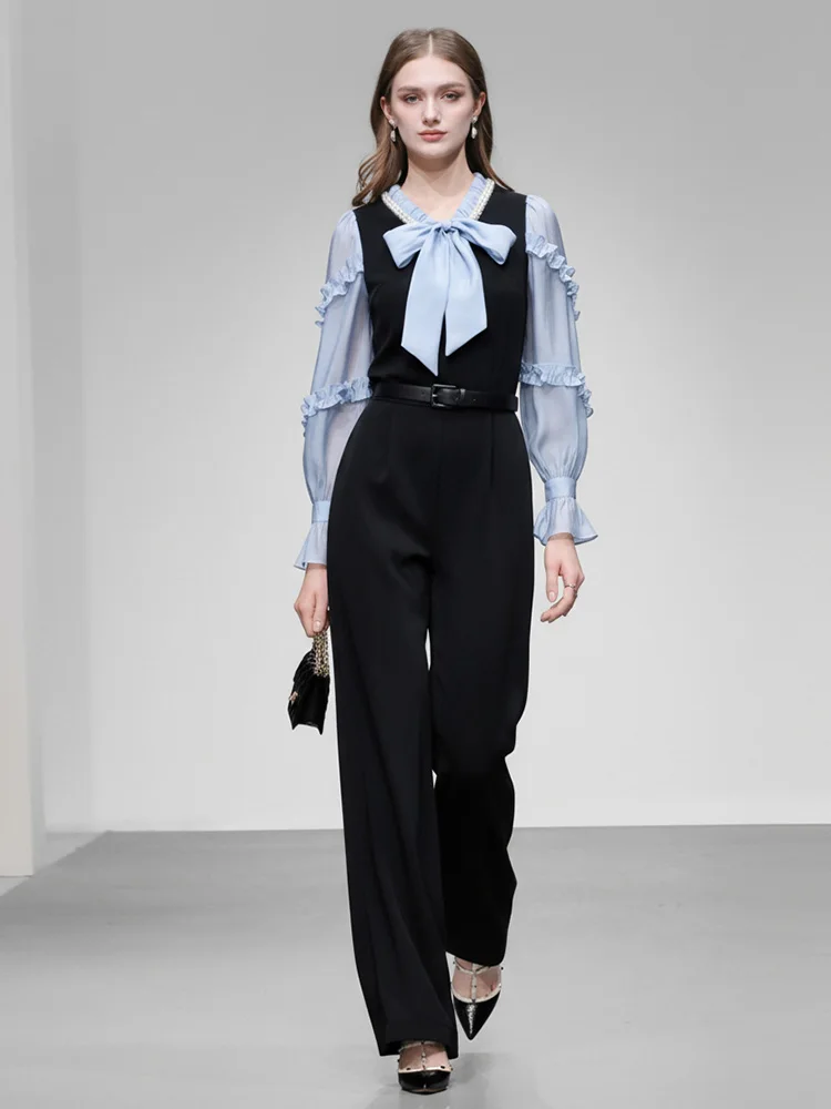 

Комбинезон Ele Bla с широкими штанинами и бантом, цветной, весна 2026, модный, с высокой талией, для офиса, из полиэстера