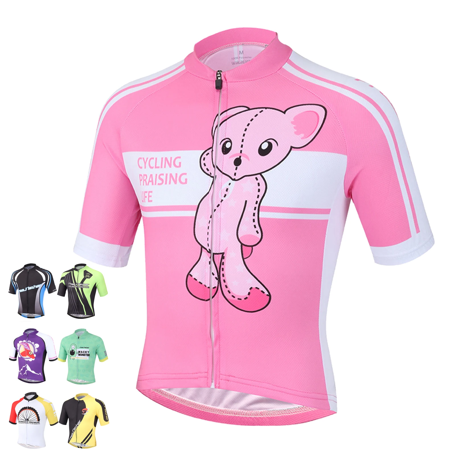 Short Sleeve Children's Cycling Jersey Quick-dry Mesh Cloth MTB Bike Riding Wear Cartoon Printed Boys Girls Bicycle Clothing