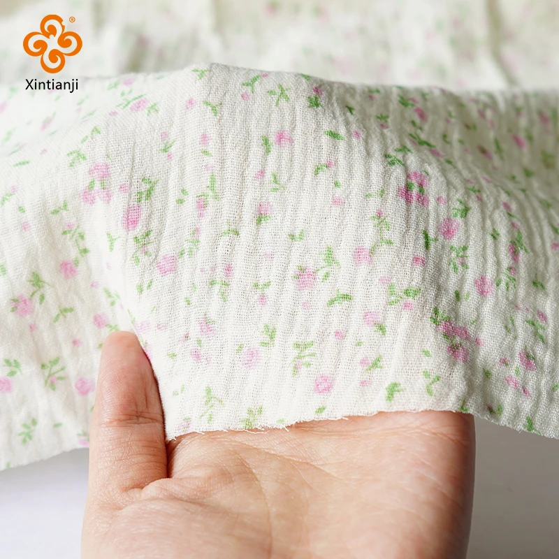 0.5m/1m/2m Double Cotton Gauze Fabric For DIY Sewing Pajamas Cute Little Floral Pattern Soft Breathable Texture Half a Meter