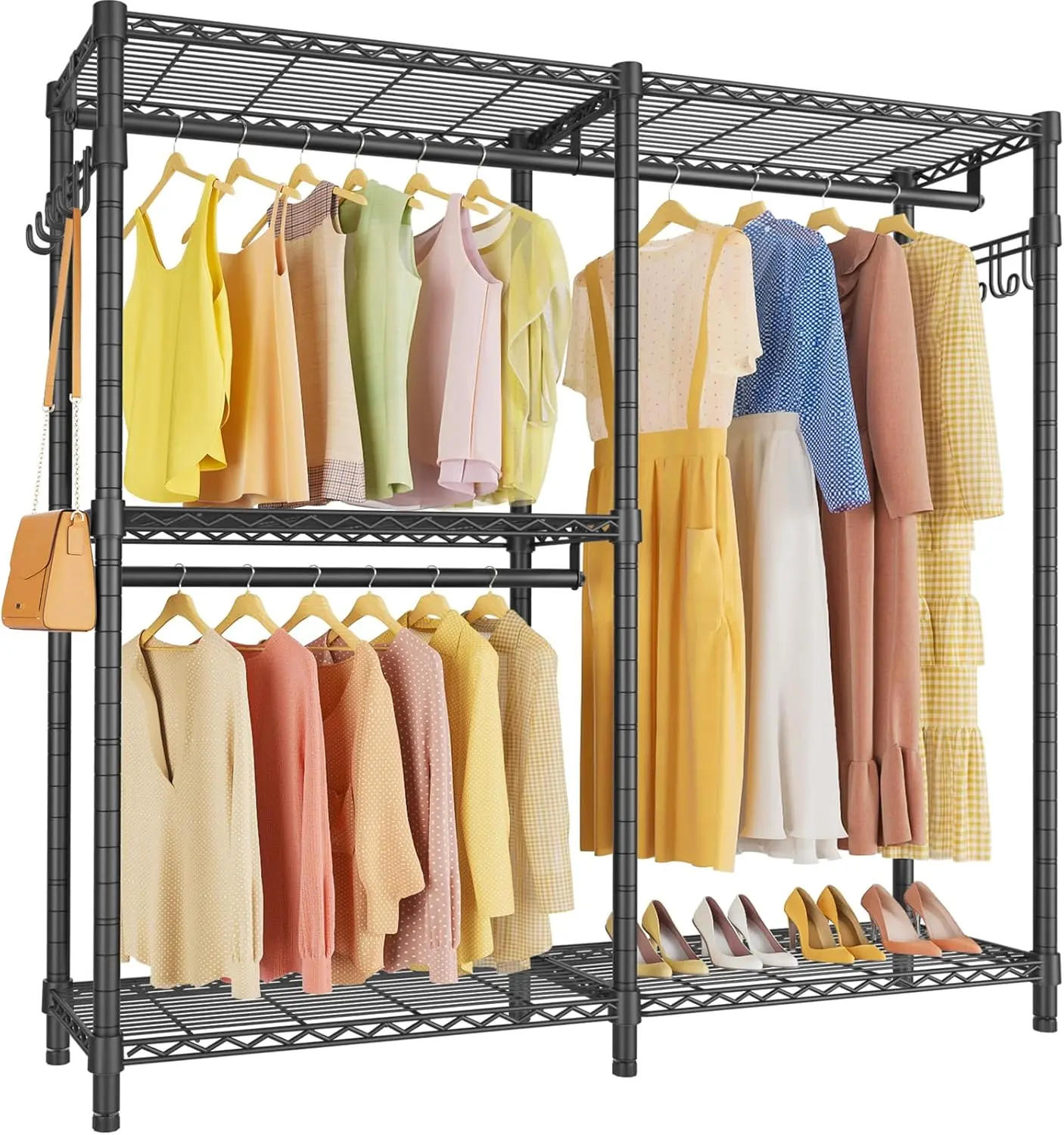 Garment Rack for Hanging Clothes, Portable Closet Storage System with Adjustable Shelves Heavy Duty Clothes Rack Metal Wardrobe