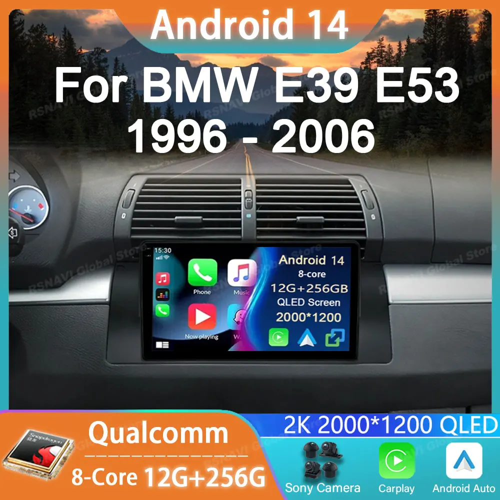 

Автомобильный радиоприемник Android 14 для BMW X5 E39 E53 1999 - 2006 мультимедийный плеер навигация GPS Carplay аудио головное устройство QLED стерео Авто BT