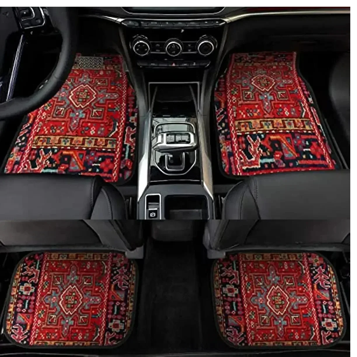 Antique Oriental Turkish Persian Carpet Car Floor Mats 4-Piece for Front Rear Seats Durable Floor Carpet Heavy Duty Rubber Back - view 2