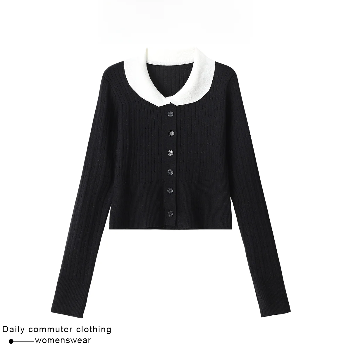 

Coshehkg Korean Style Anti-Aging Doll Collar Long Sleeve Knitted Open Cardigan Women's Loose Slimming Autumn New Top
