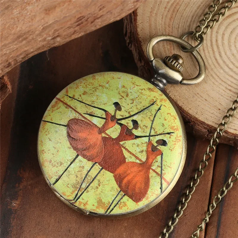 Vintage Bronze Elegant Ballet Dancer Pattern Men Women Quartz Pocket Watch Arabic Numeral Display Necklace Chain Timepiece Reloj