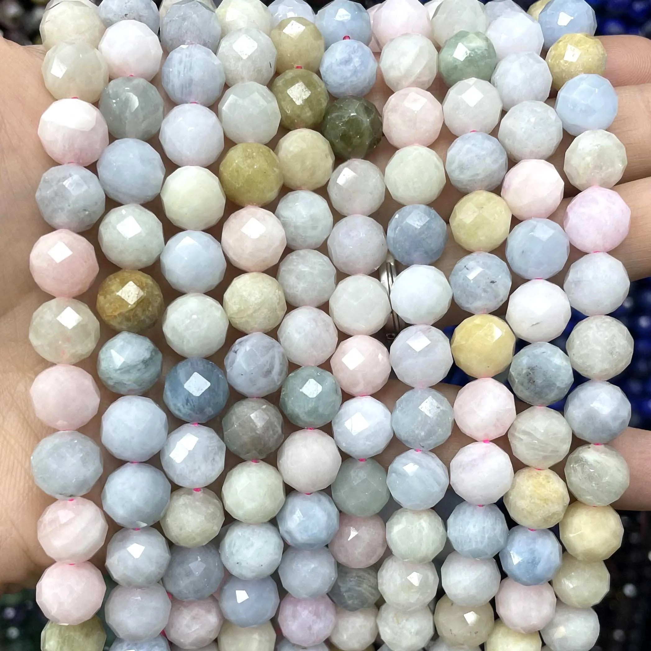 6/8/10MM Natural Stone Faceted Colorful Morganite Round Gemstone Spacer Beads For Jewelry Making DIY Accessories 7.5\'\'inches