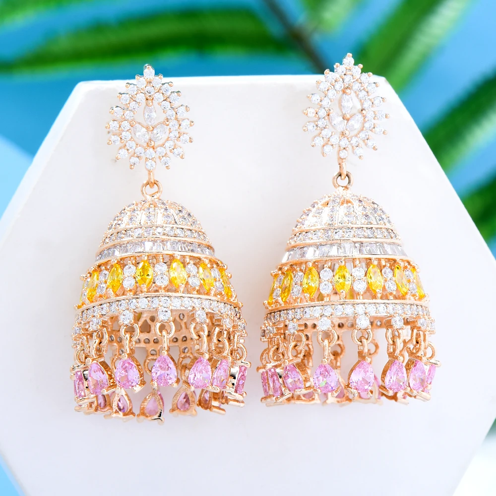 GODKI New Indian Kundan Drop Earrings For Women Wedding Miami Prong Cuban Chain Link Cubic Zircon CZ Earrings Set Hip Hop Chains