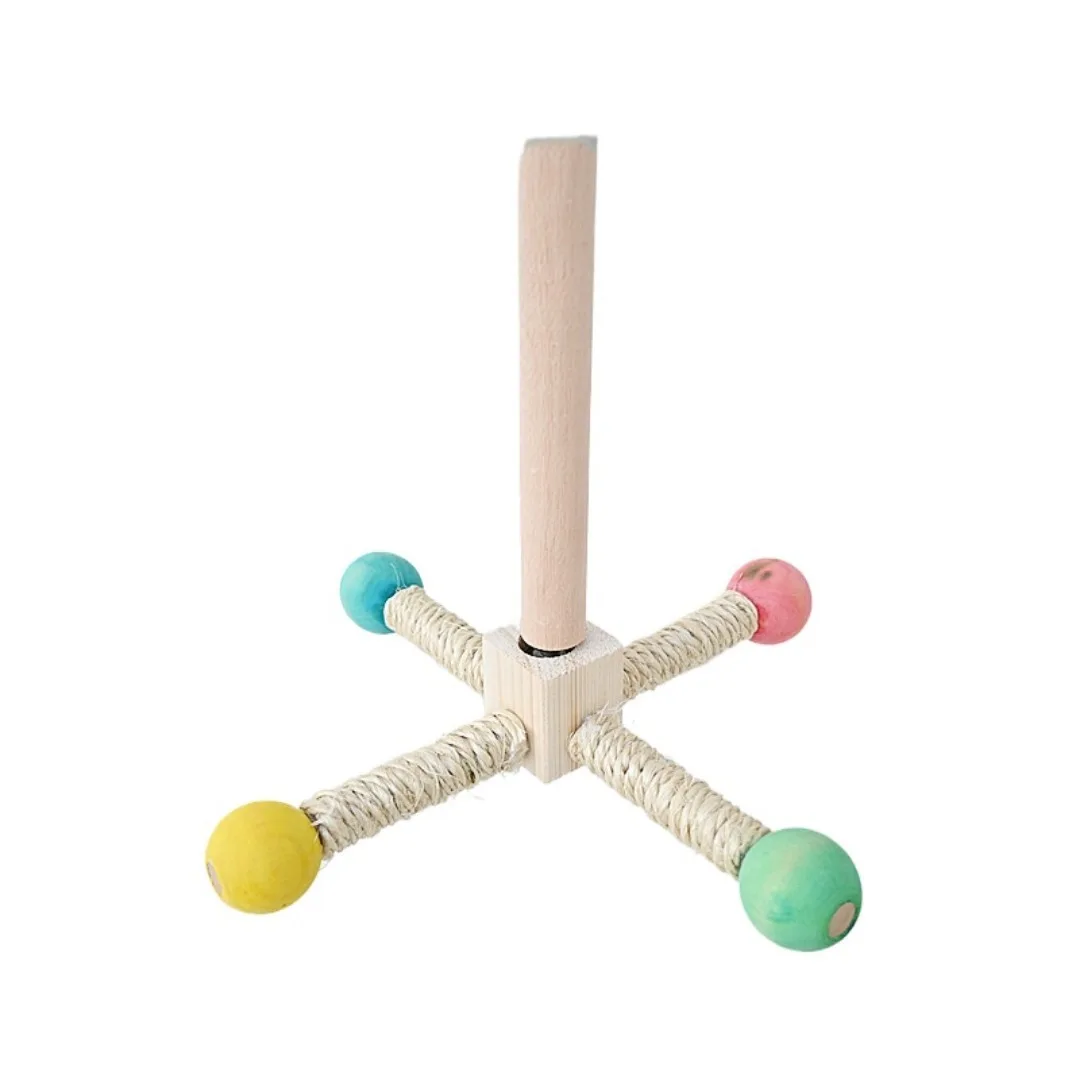 

Parrot bird toy cage with bearing rotating station stand sisal stick rotating amusement puzzle supplies