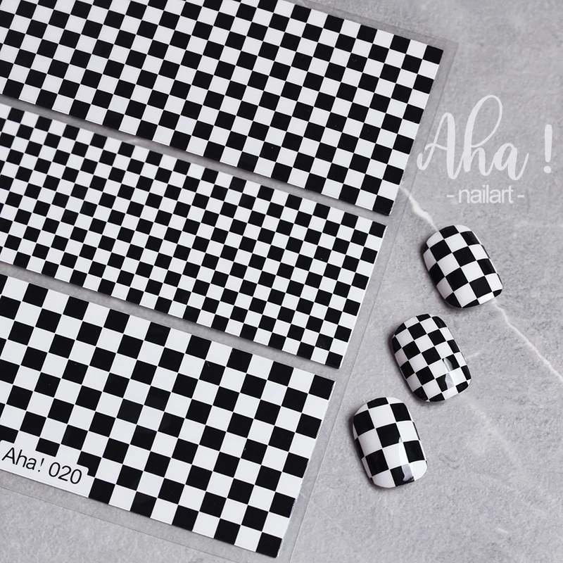 1PCS Checkerboard Nail Art Stickers 3D Classic Plaid Design Nail Decals Fashion Black White Houndstooth Manicure Accessories