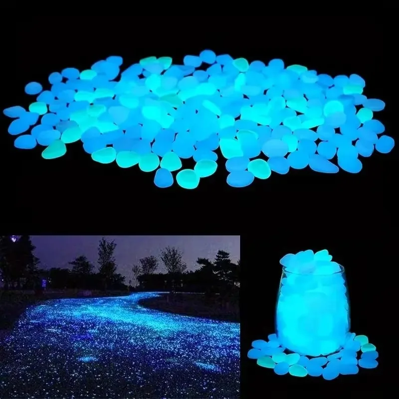 500Pcs for Yard and Walkways Decor Fairy Garden DIY Decorative Luminous Stones Glow in The Dark Garden Pebbles Stones Rocks