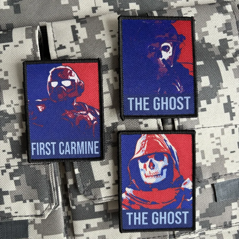 The Ghost Tactical Patch Call of Duty The Carmine Game Morale Badge Hook & Loop Red and Blue Printing Military Backpack Sticker