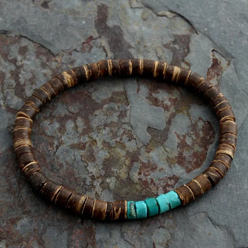 Turquoise Coconut Bead Bracelet, Turquoise or Hematite, Mens Bracelet Mens Gift Mens Beaded Bracelet