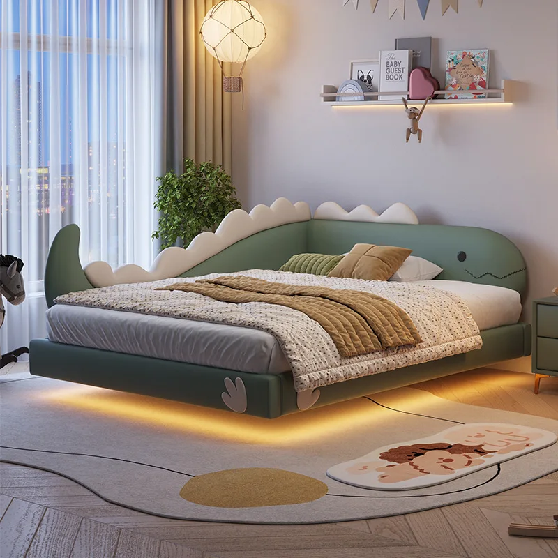 Suspension with LED light with guardrail Cartoon dinosaur small apartment, leather solid wood 1.3 meters