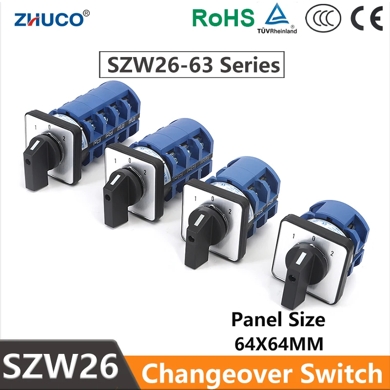ZHUCO SZW26/LW26-63 63A 660V ON OFF ON Ganrator Universal Rotary Change Over Cam Switch 1/2/3/4 Phases 4/8/12/16 Terminals