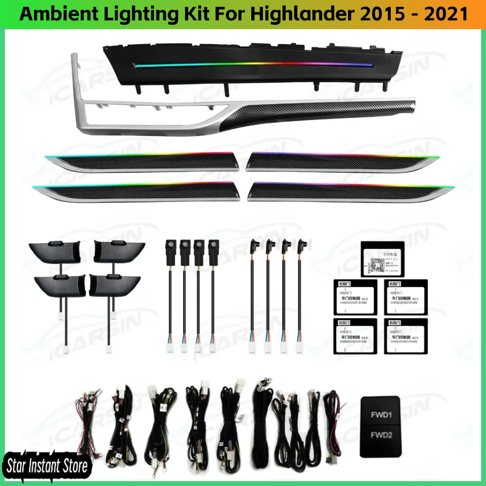 

64 Colors Wood Carbon Fiber Trim Ambient Lighting Upgrade Kit for Highlander 2015 - 2021 Interior LED Light Accessories