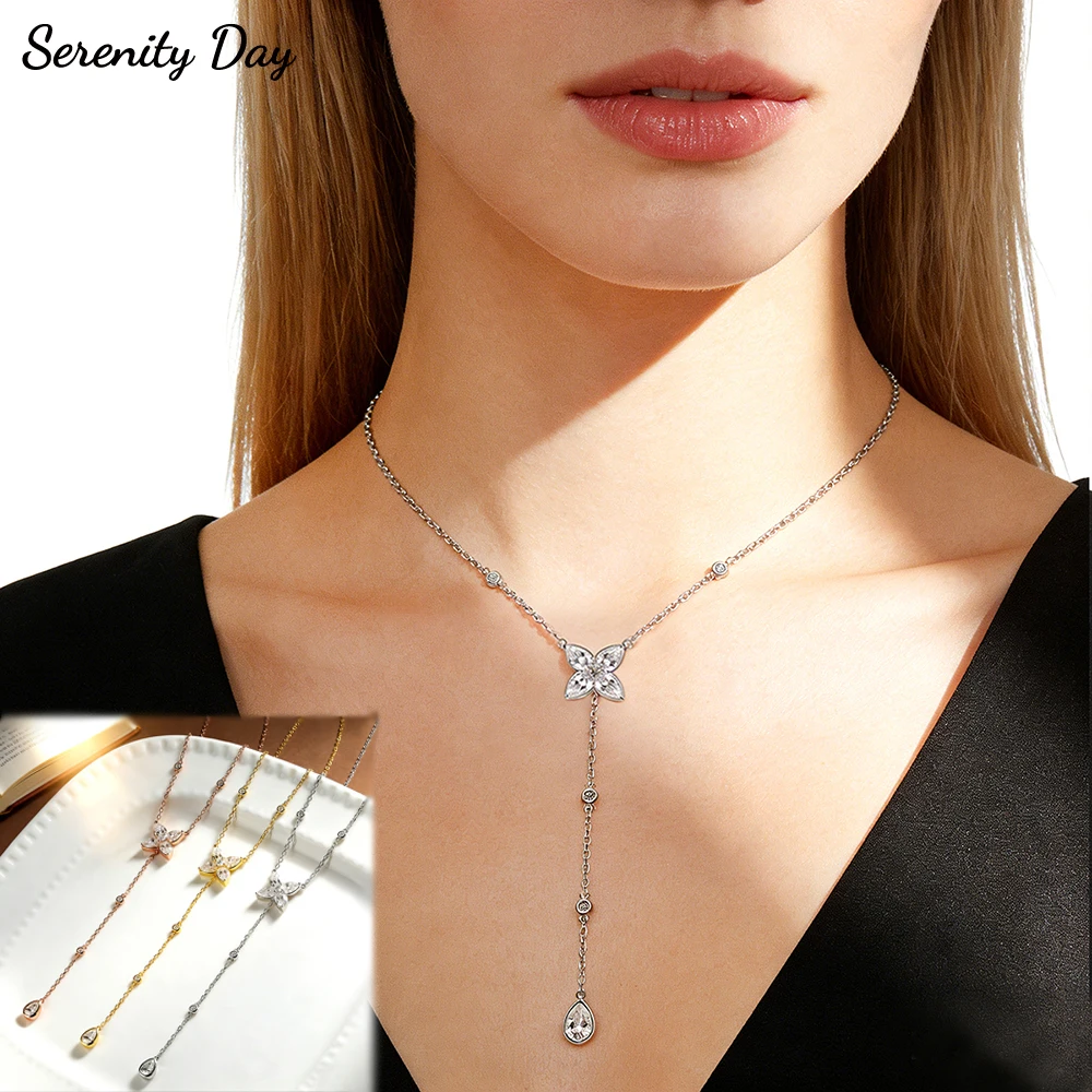 

Serenity 4*6mm Pear Cut D Color Moissanite Necklace for Women S925 Sterling Silver Water Drop Pendant Tassel Neck Chain Jewelry