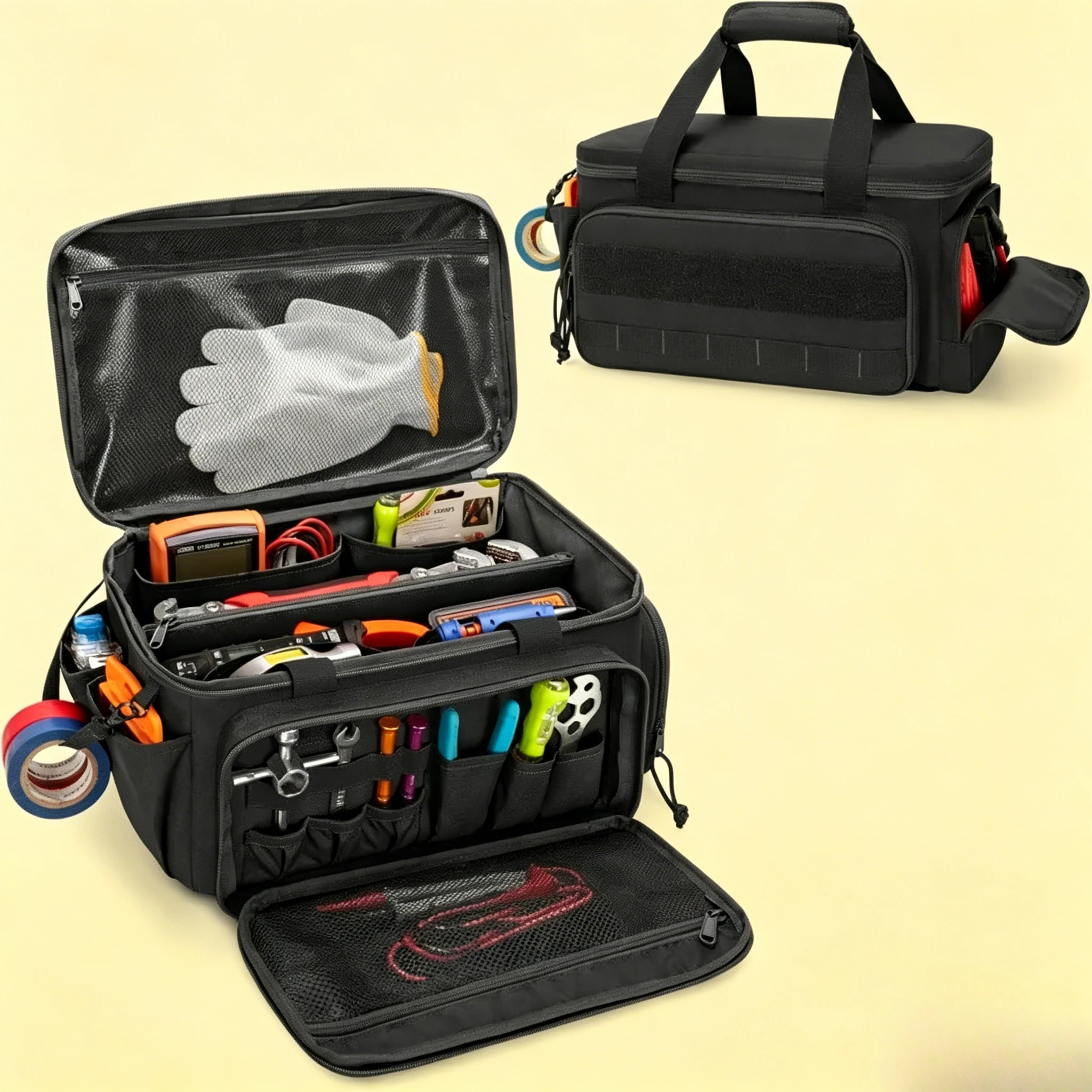 Bolsa de Herramientas Táctica Resistente de 14 Pulgadas, Base Antideslizante Duradera, Organizador de Almacenamiento Multiusos para Trabajos, para Carpinteros y Técnicos